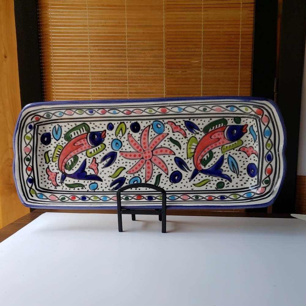 Hand-Painted Rectangular Ceramic Platter 14in